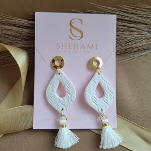 Sherami Collection Handmade White and Gold Tassel Earrings